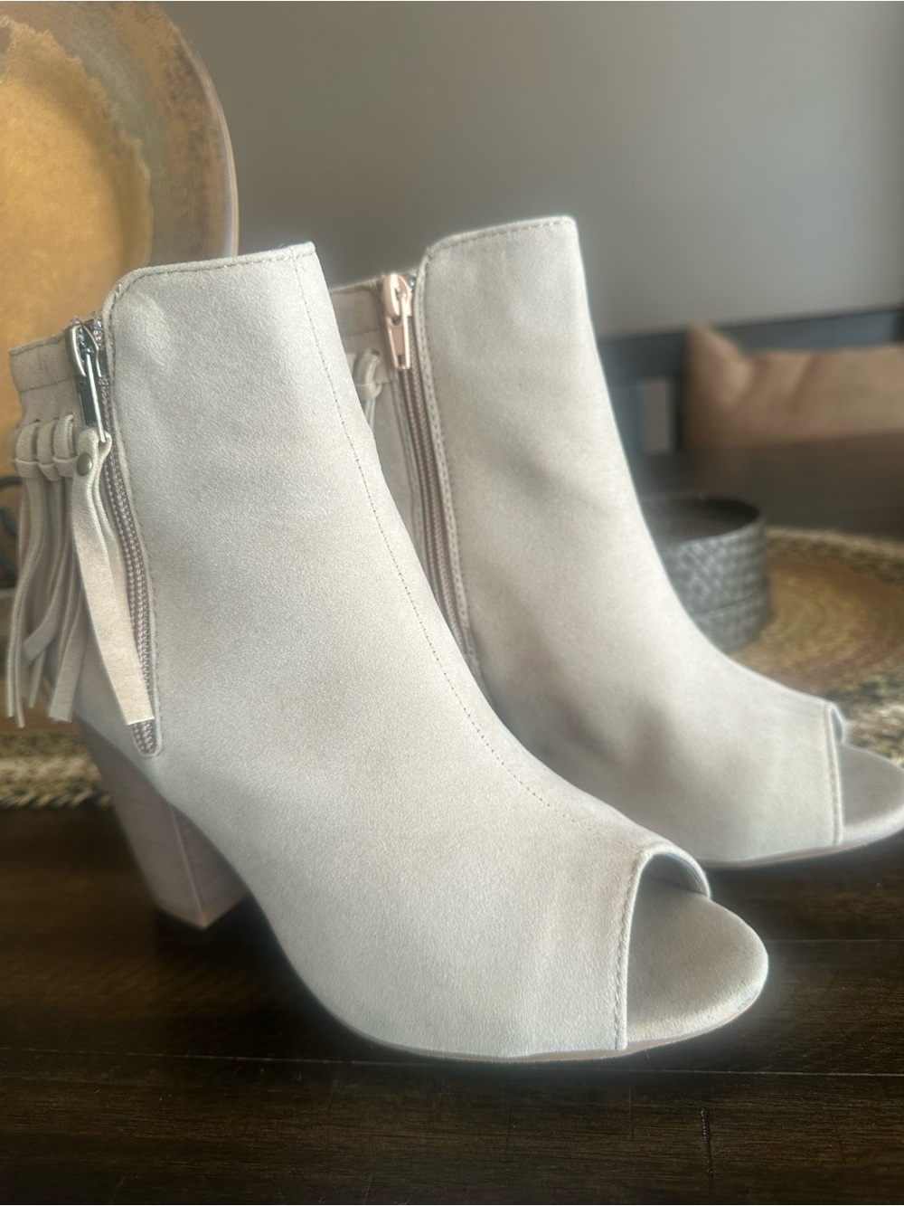 Tan Suede Open-Toe Ankle Booties New without Box/tags